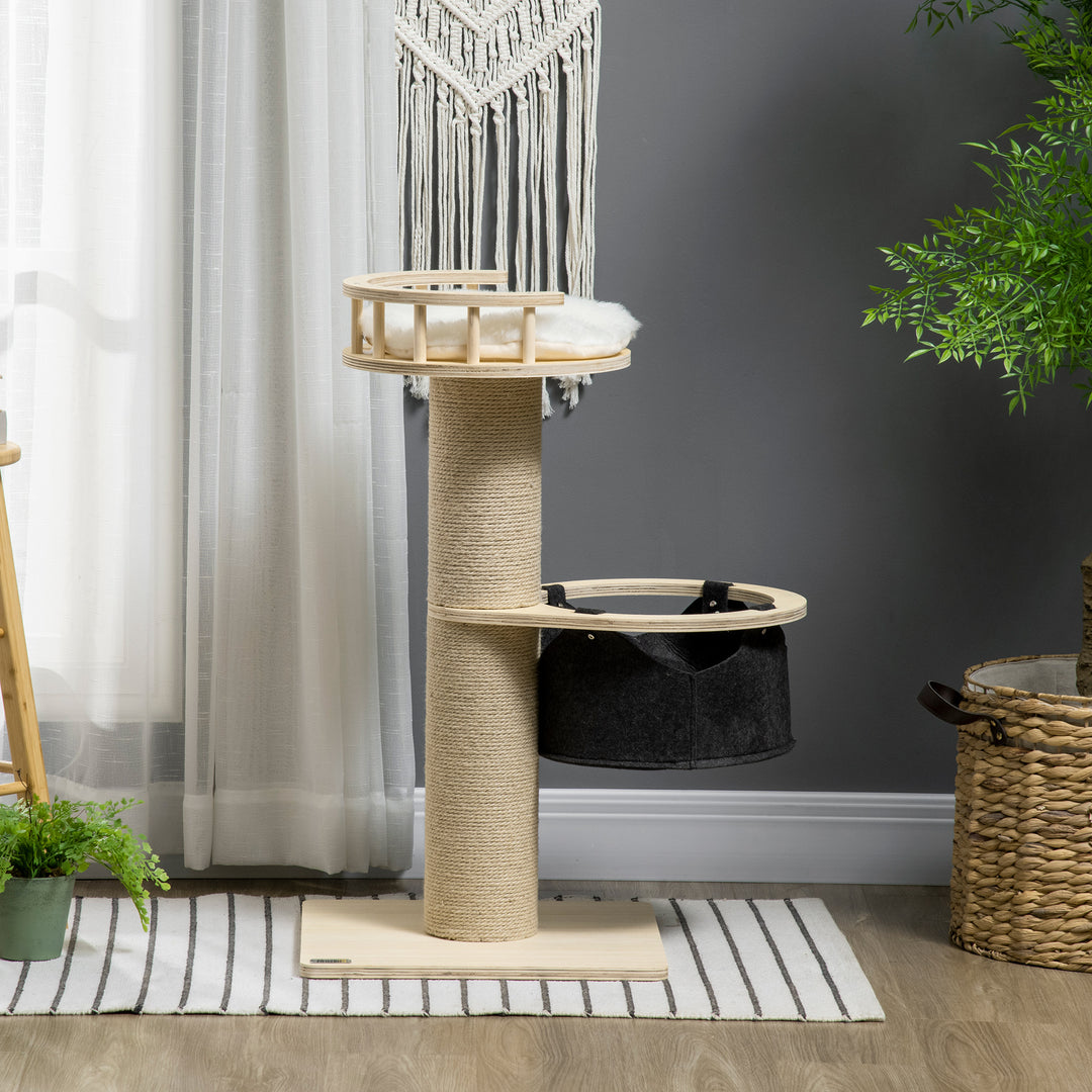PawHut 84cm Cat Tree, Kitty Activity Center with Hammock &amp; Bed, Cat Tower with Jute Scratching Post, Natural