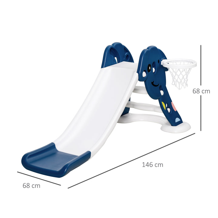 Kids Slide with Basketball Hoop Toddler Climber Freestanding Slider Playset Playground Slipping Slide Indoor Outdoor Exercise Toy Blue