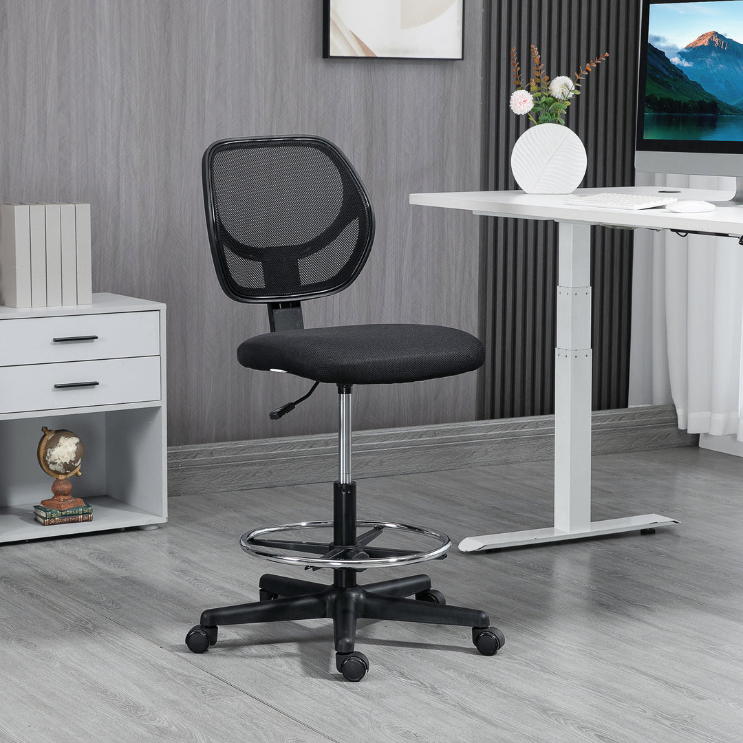 Ergonomic Mesh Standing Desk Chair with Adjustable Footrest Ring and Seat Height Black