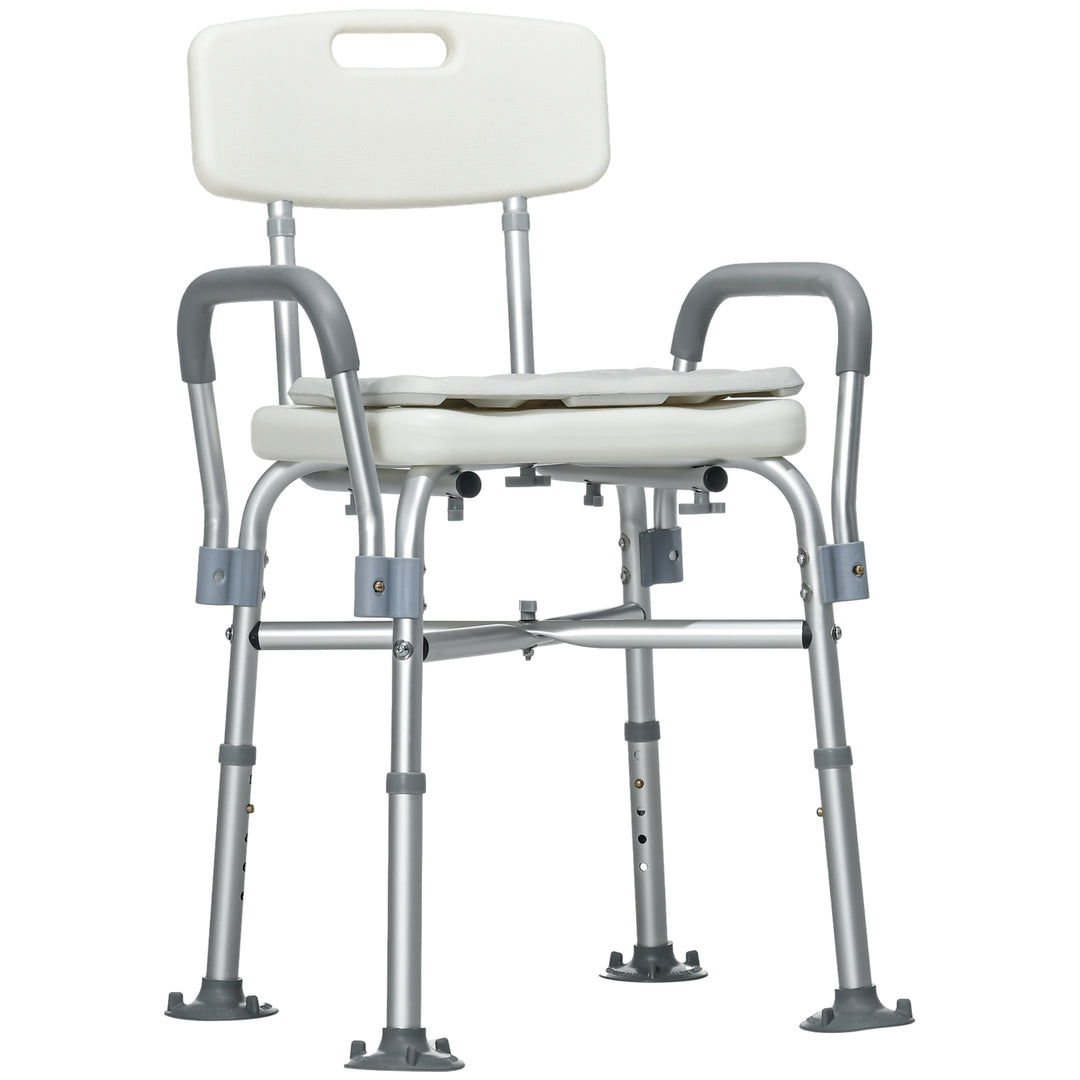 Aluminium Shower Chair with Backs and Arms, Height Adjustable Shower Seat with Removable Padded Cushion, Bath Stool for Seniors, Disabled, Pregnant, White