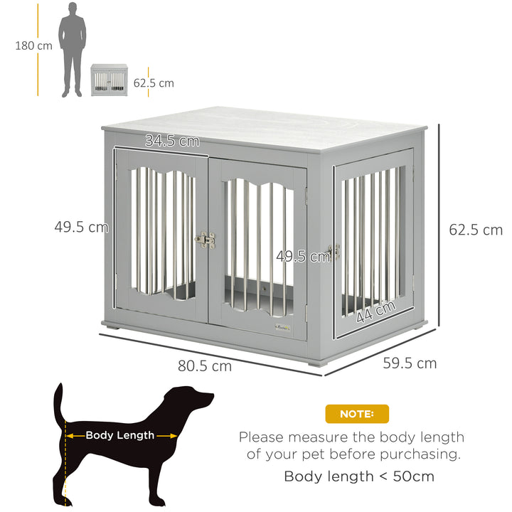 PawHut Dog Crate End Table with Three Doors, Furniture Style Dog Crate for Medium Dogs with Locks & Latches, Grey