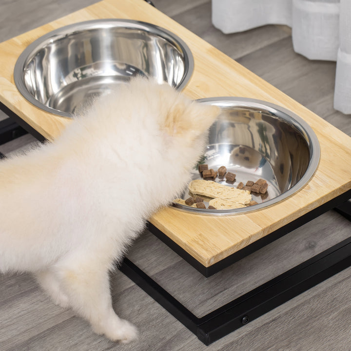 Dog Bowls Adjustable Raised Pet Feeder with 2 Removable Stainless Steel Bowls for Small Medium Large Dogs, Natural