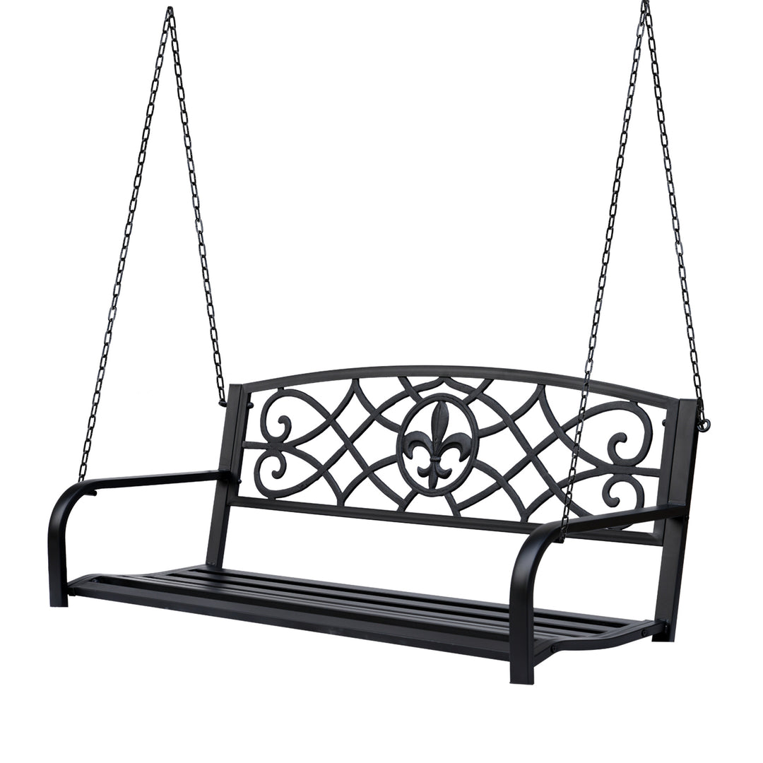 Outdoor Porch Swing Seat Bench with Chains for the Yard, Deck, & Backyard, Black