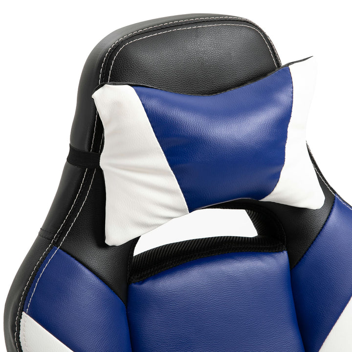 Vinsetto Cool &amp; Stylish Gaming Chair Ergonomic Recliner w/ Thick Padding Footrest Neck &amp; Back Pillow 5 Wheels Racing Swivel Height Adjustable Blue