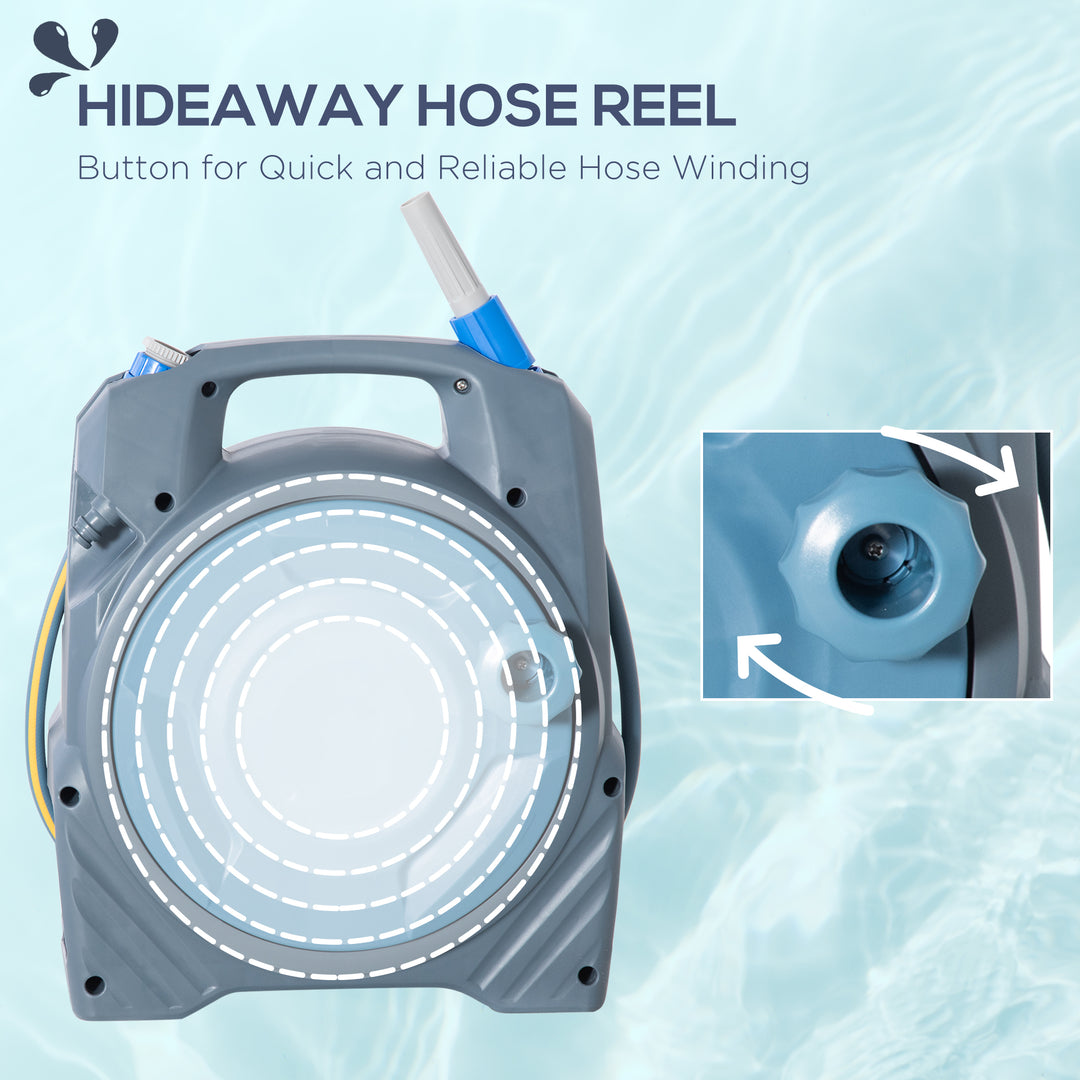 Garden Hose Reel Retractable Hose Reel with 10m + 10m Hose and Simple Manual Rewind, Compact and Lightweight