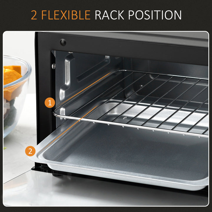 Convection Mini Oven, 9L Countertop Electric Grill, Toaster Oven with Adjustable Temperature, Timer, Baking Tray and Wire Rack, 750W