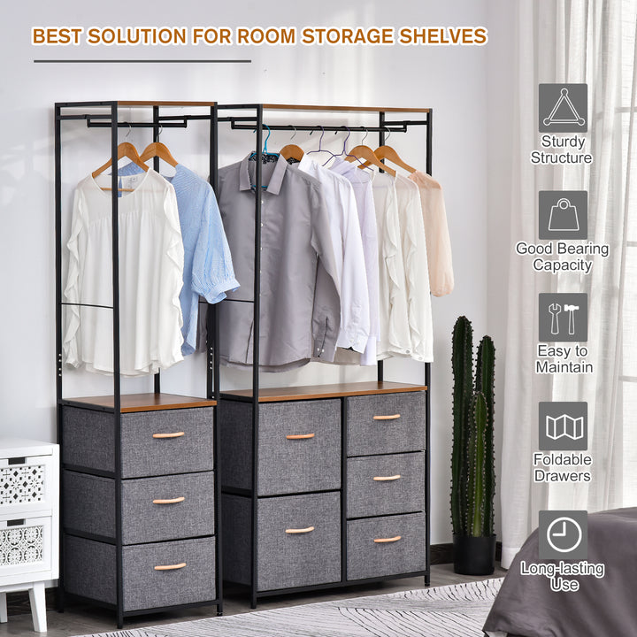 Chest of Drawers with Coat rack Steel Frame 3 Drawers  Bedroom Hallway Home Furniture Black Brown
