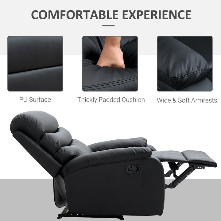 Single Recliner Sofa PU Leather Armchair Padded Armrest Reclining Cinema Chair Living Room Lounge (Black)
