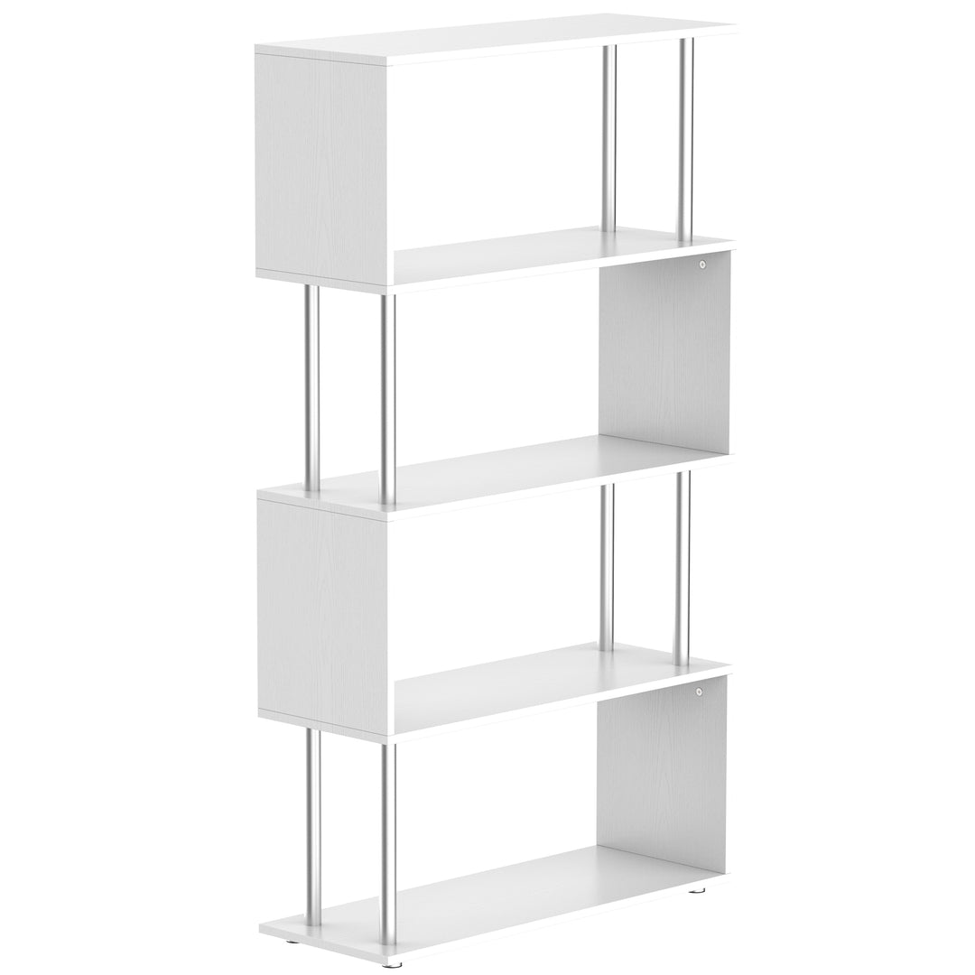 HOMCOM Wooden S Shape Bookcase Bookshelf Dividers Storage Display Unit White