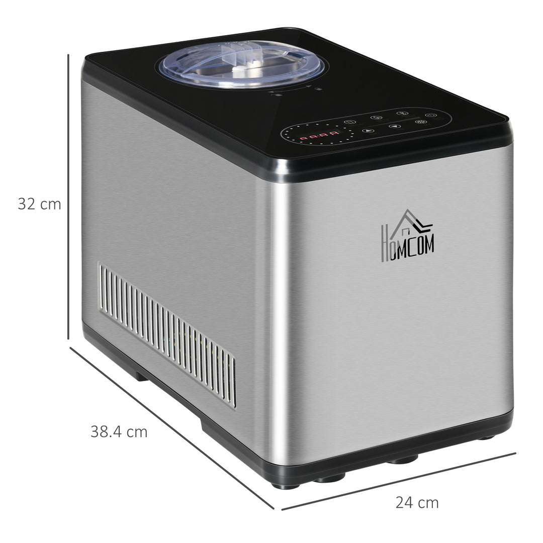 HOMCOM Ice Cream Maker Machine, 1.5L Stainless Steel Gelato, Sorbet, Milkshake, Frozen Yoghurt Maker with Detachable Mixing Paddle LED Display