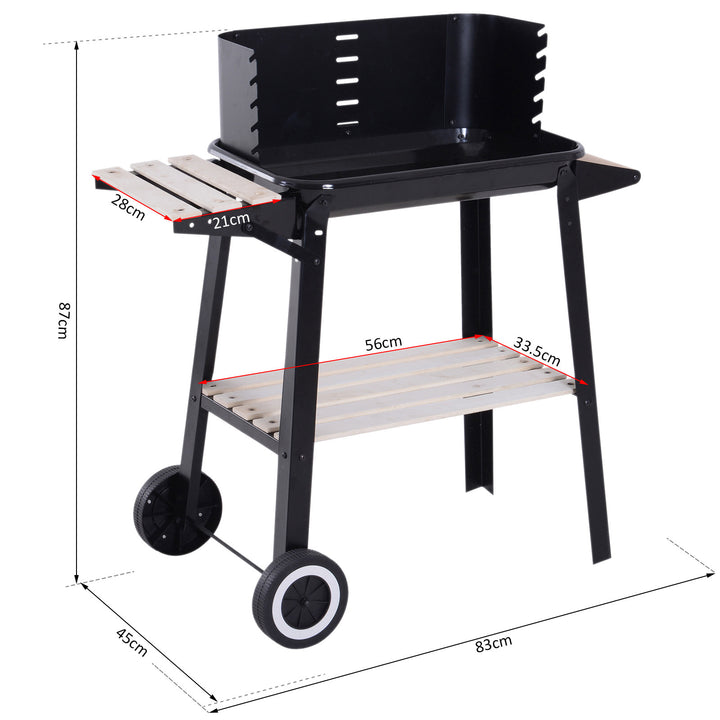 BBQ Grill Trolley Charcoal BBQ Barbecue Grill Outdoor Patio Garden Heating Smoker with Side Trays Storage Shelf and Wheels