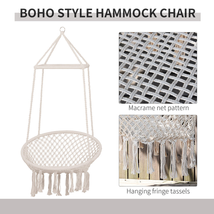 Hammock Macrame Swing Chair Hanging Seat Rope Tassels Indoor Outdoor Garden Solid Knitted Woven Net Seat Deck Porch Yard Beige