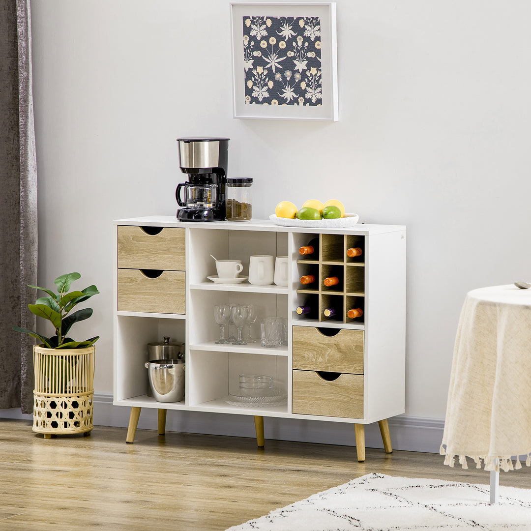Modern Kitchen Sideboard, Buffet Table with Removable Wine Rack, Drawers and Open Compartments for Living Room, Dining Room, Natural