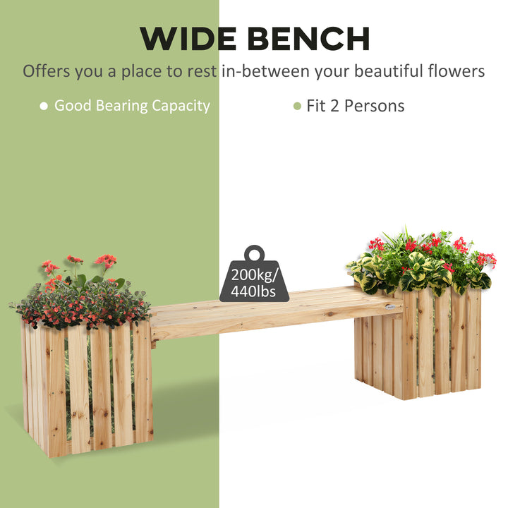 Outsunny Wooden Planters &amp; Bench Combination, Flower Pot Planter Box with Garden Bench for Patio, Park and Deck, 192 x 43 x 50 cm, Natural