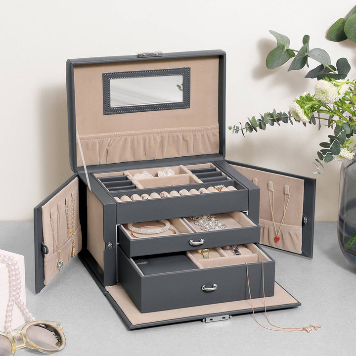 Jewelry Organizer Case with 2 Drawers Gray