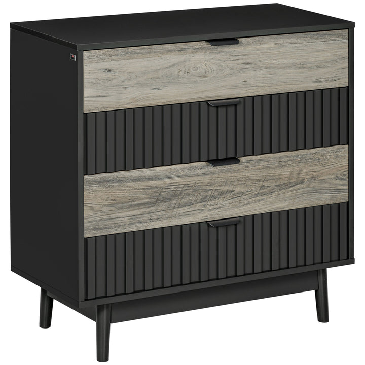 Drawer Chest, 4-Drawer Storage Organiser for Bedroom, Living Room, 80cmx35cmx80cm, Grey and Natural Tone