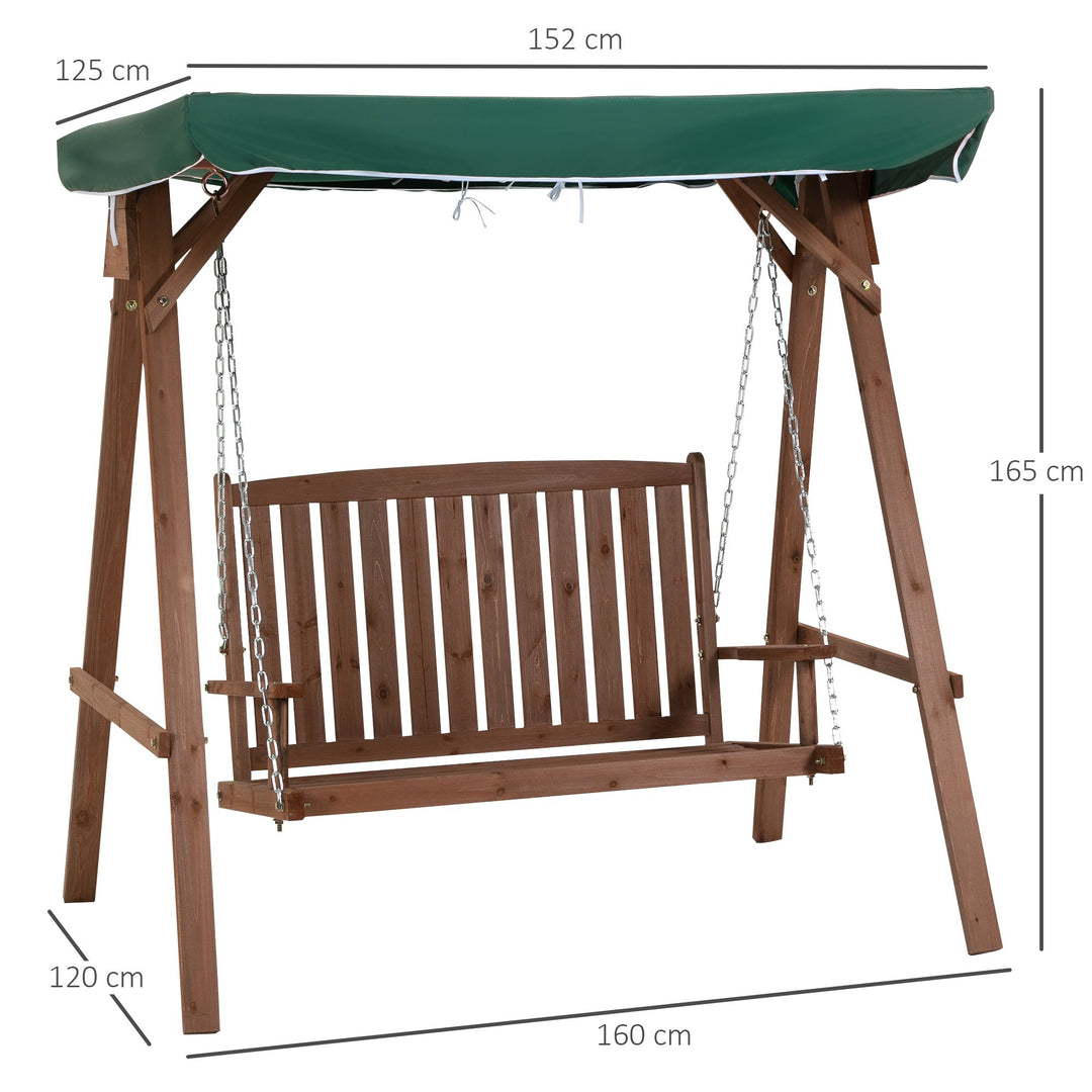 Fir Wood 2-Seater Outdoor Garden Swing Chair w/ Canopy Green