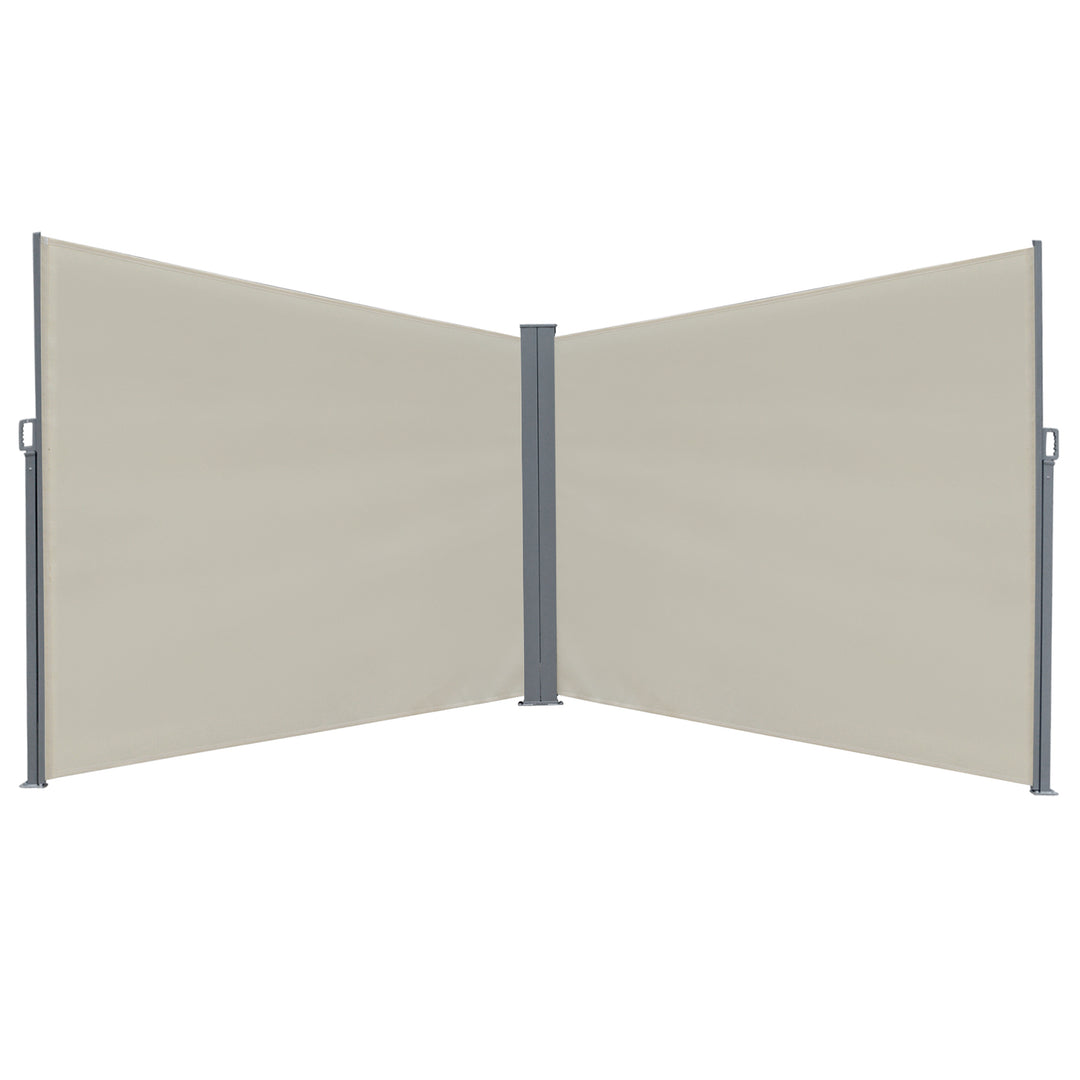 Patio Retractable Double Side Awning, Folding Privacy Screen Fence, Privacy Wall Corner Sun Shade Wind Screen Room Divider-Cream White