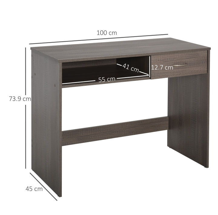 HOMCOM Modern Computer Work Desk Table Study w/ Shelf Drawer Standing Writing Station Display Stylish Storage Compact Grey
