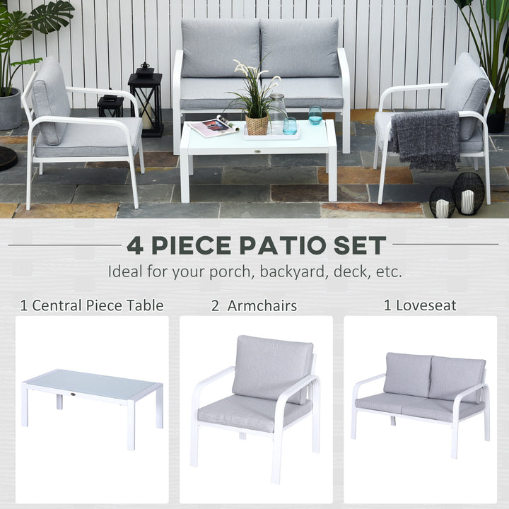 4-Seater Outdoor PE Rattan Table and Chairs Set White/Grey