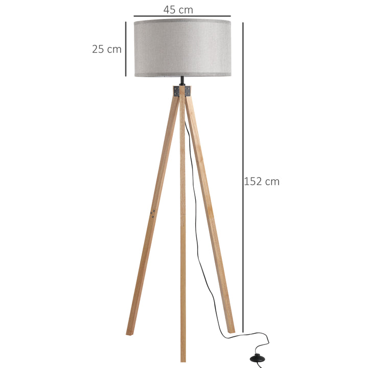 5FT Elegant Wood Tripod Floor Lamp Free Standing E27 Bulb Lamp Versatile Use for Home Office - Grey