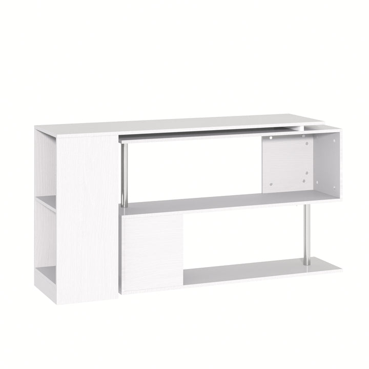 360 Degree Rotating Corner Desk Storage Shelf Combo Laptop Workstation Wood L Shaped Table Home Office - White