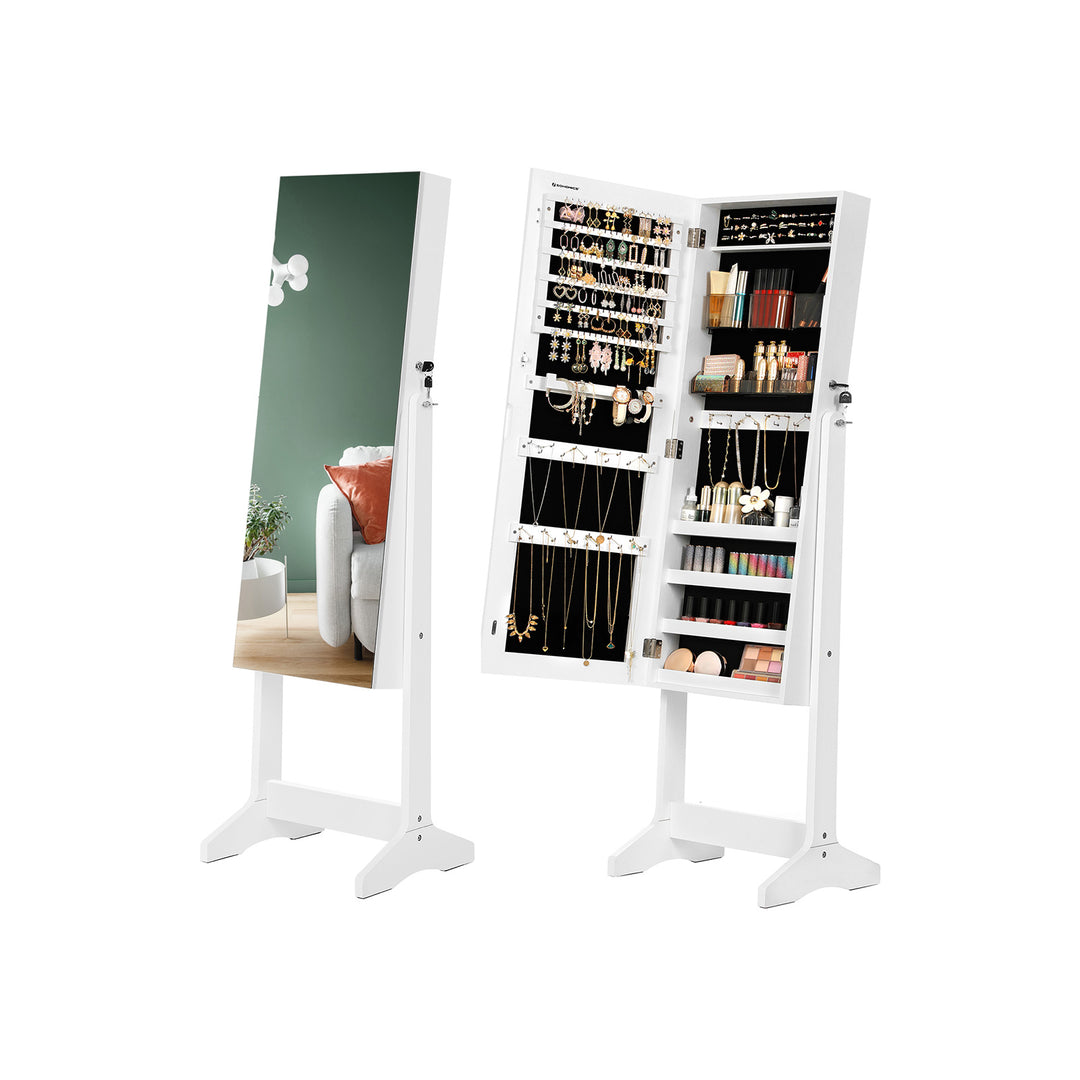 White Freestanding Jewelry Cabinet Armoire with Mirror