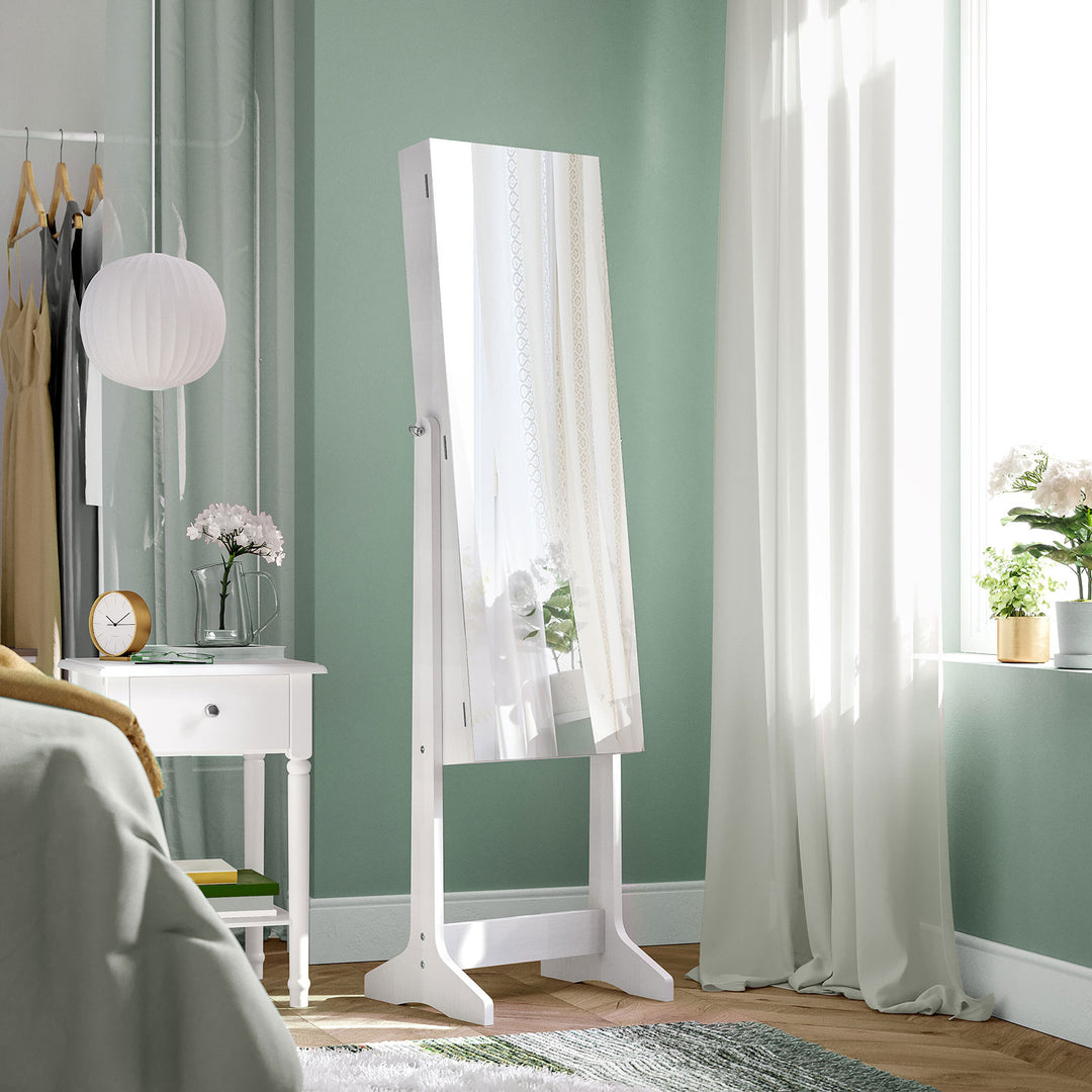 White Freestanding Jewelry Cabinet Armoire with Mirror