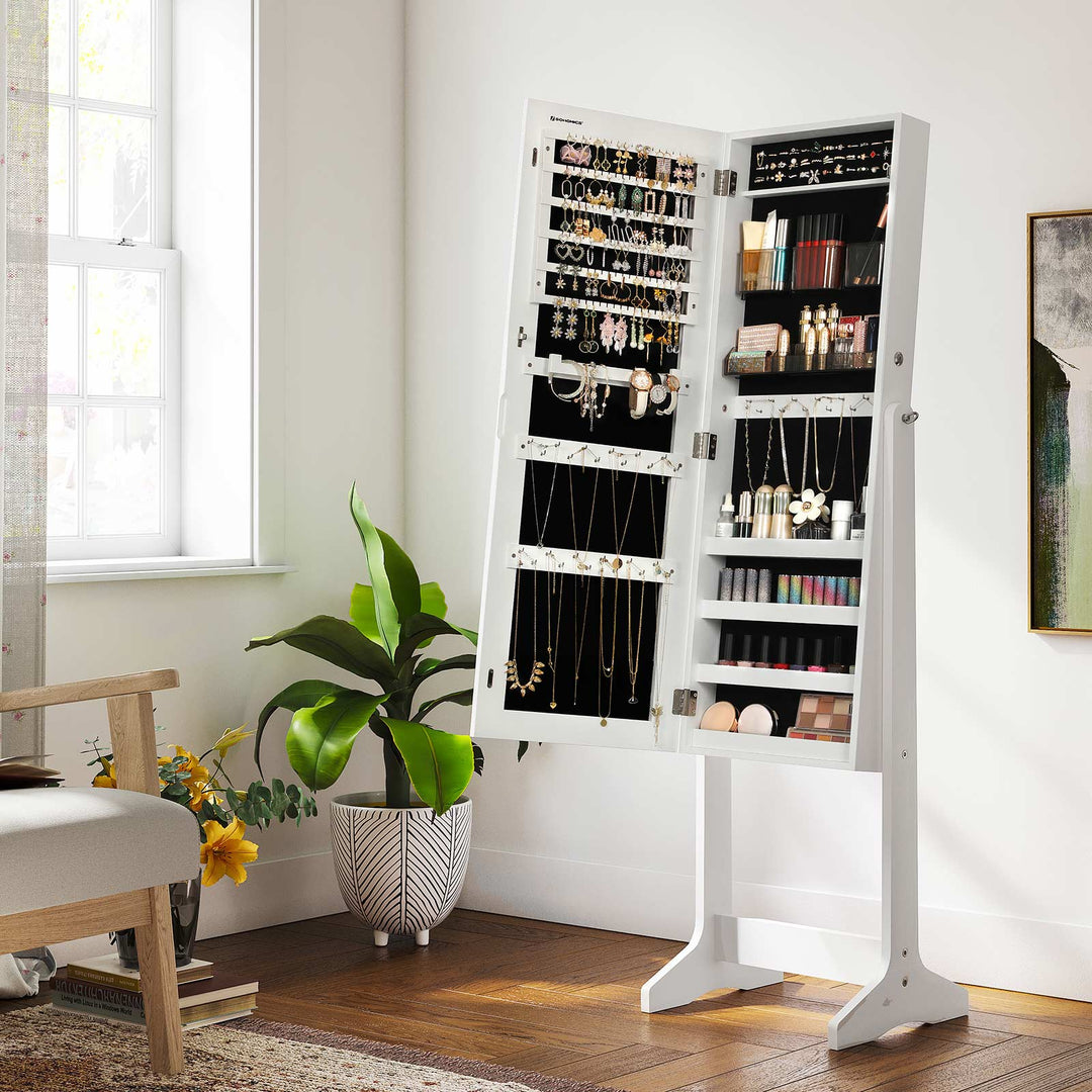 White Freestanding Jewelry Cabinet Armoire with Mirror