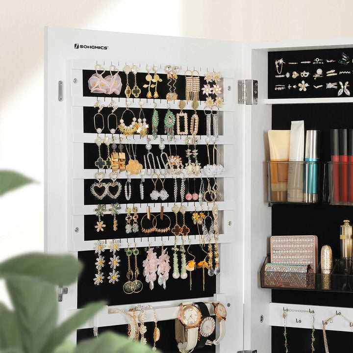 White Freestanding Jewelry Cabinet Armoire with Mirror
