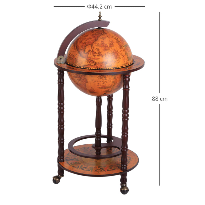 Globe Shaped Retro Style Mini Bar Drink Cabinet Movable Wine Alcohol Beverage Storage Trolley Glass Bottle Holder with Wheels 36CM