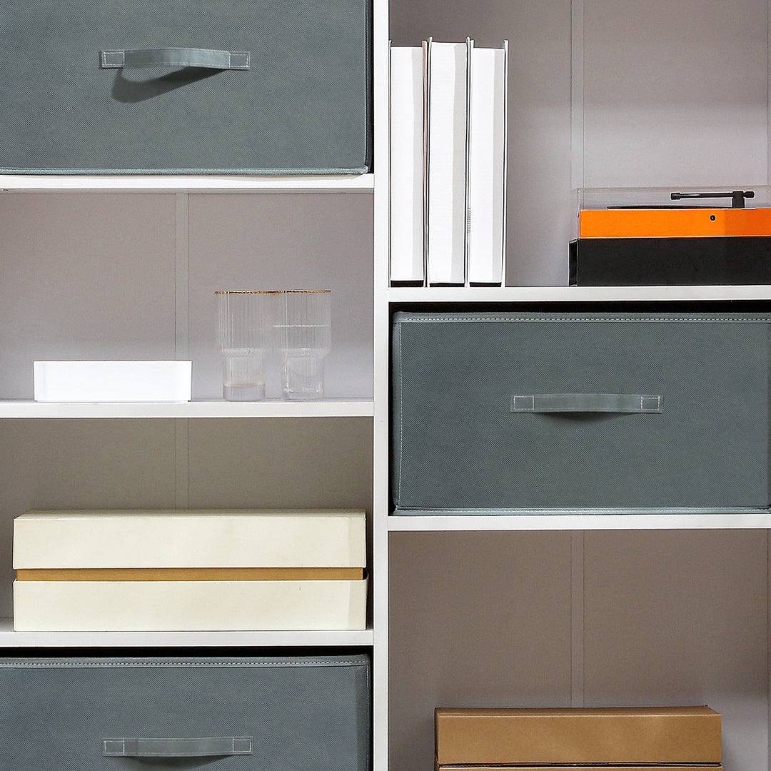 Freestanding 7 Cube Storage Cabinet, Shelving Unit with 3 Fabric Drawers, for Home Office, Living Room, Closet, Bedroom, White
