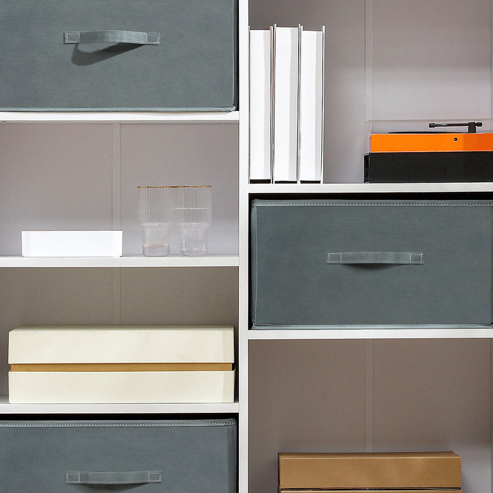 Freestanding 7 Cube Storage Cabinet, Shelving Unit with 3 Fabric Drawers, for Home Office, Living Room, Closet, Bedroom, White