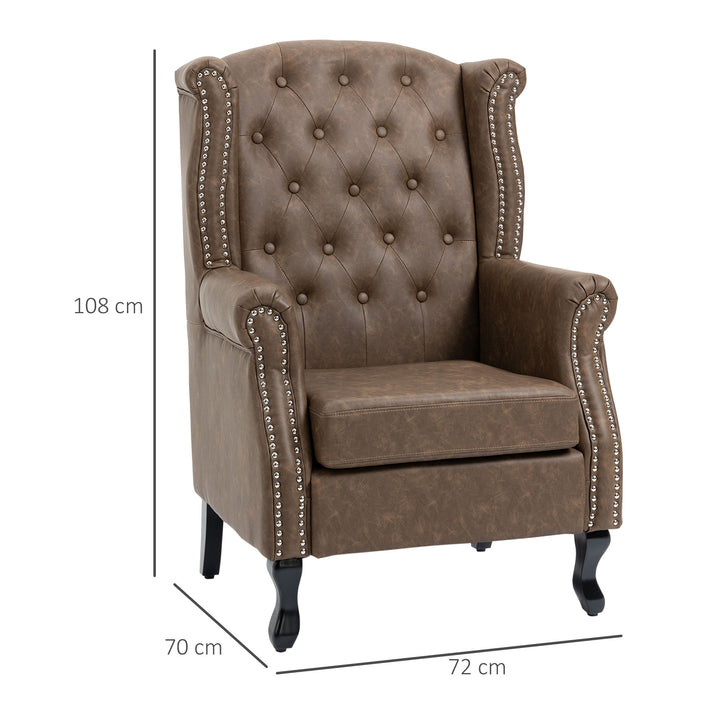 Wingback Accent Chair Tufted Chesterfield-style Armchair with Nail Head Trim for Living Room Bedroom Brown