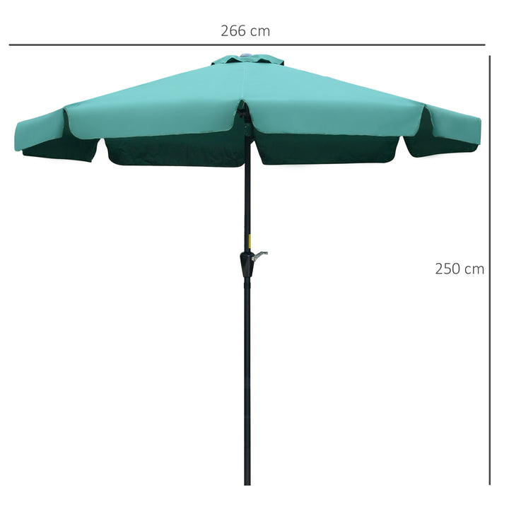 Outsunny 2.66m Garden Parasol Umbrella, Outdoor Market Table Umbrella, Outdoor Sun Shade with Ruffles, 8 Sturdy Ribs, Green