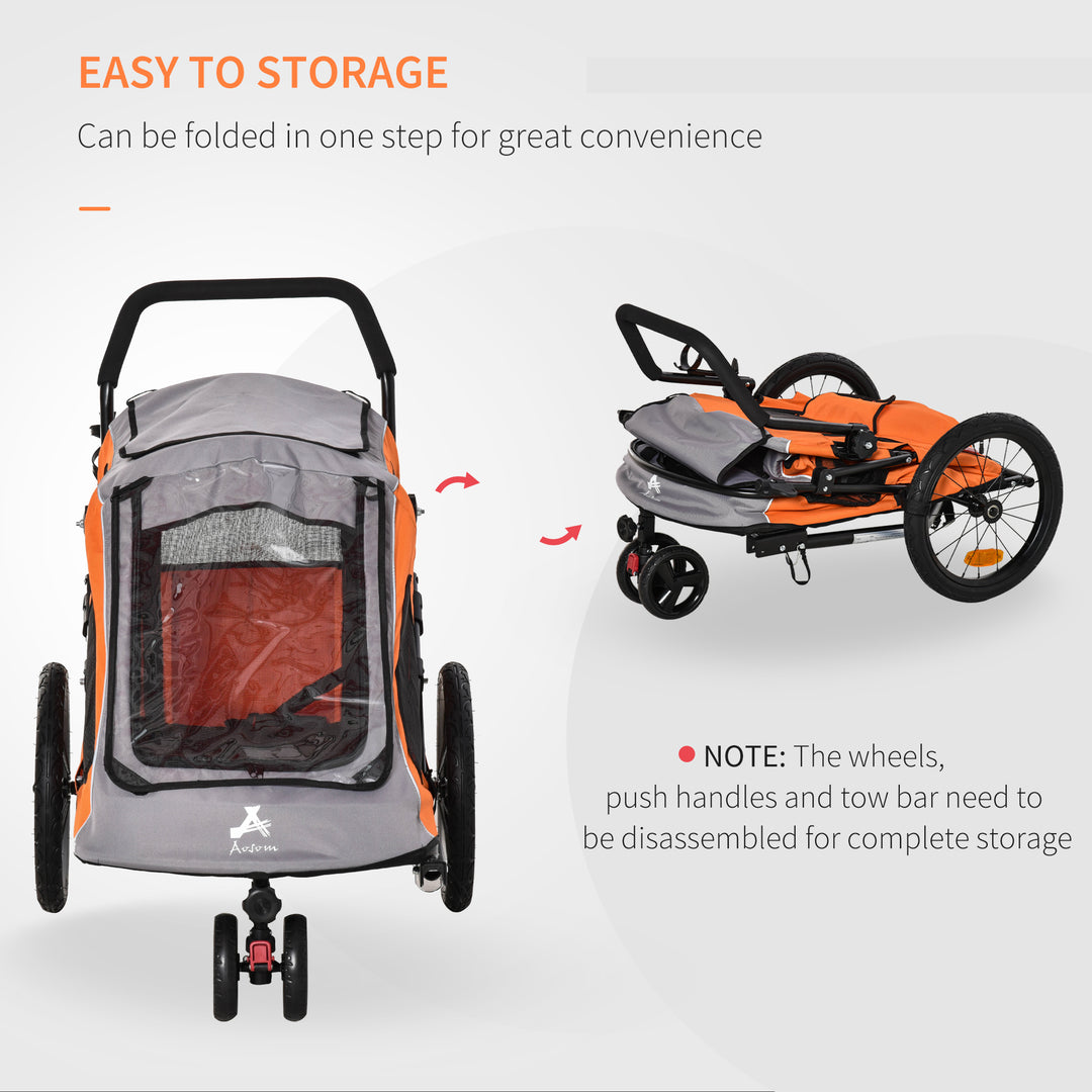 2 IN 1 Dog Bicycle Trailer Pet Carrier Stroller 360° Rotatable Front Wheel Reflectors Parking Brake Straps Cup Holder Water Resistant Orange