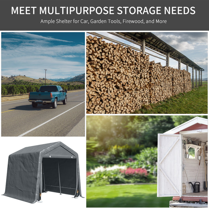 Outsunny Garden Storage Tent, Heavy Duty Bike Shed, Patio Storage Shelter w/ Metal Frame and Double Zipper Doors, 2.8m x 2.4m x 2.4m, Dark Grey