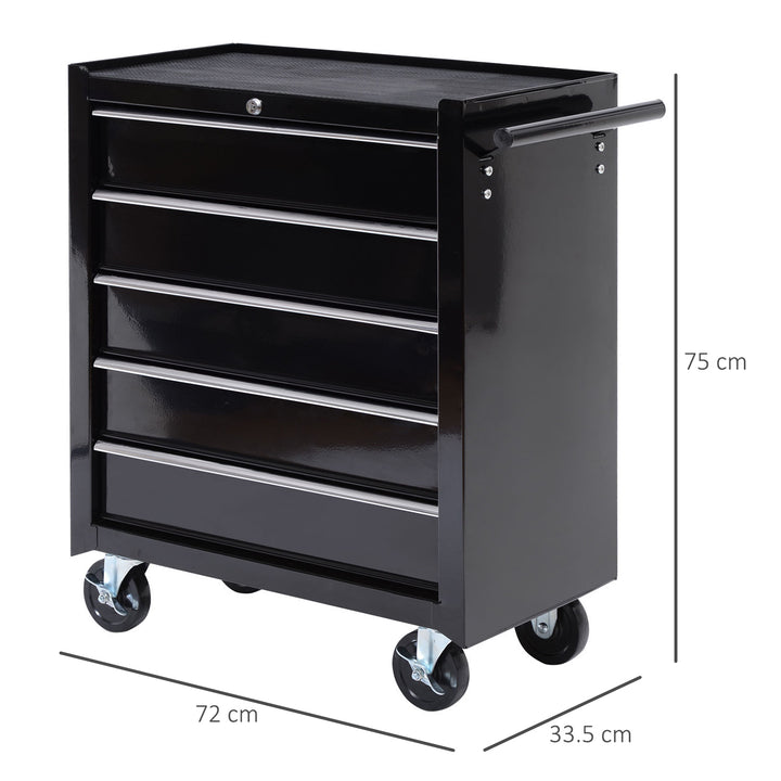 Cold Rolled Steel 5-Drawer Rolling Tool Storage Cabinet Tool Chest Black