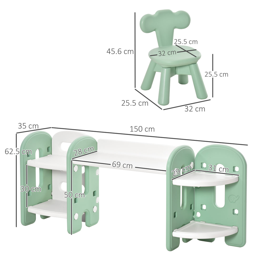 Kids Table and Chair Set Play Table with Storage Children Toddler Playroom Bedroom Furniture PE Green and White for 1-4 years