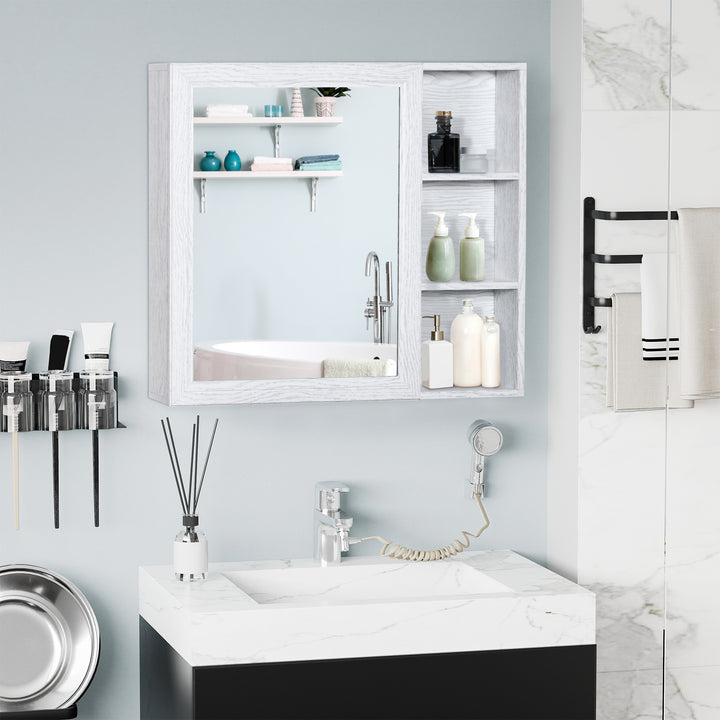 kleankin Bathroom Cabinet Wall Mounted, Aluminium Storage Organiser with Single Mirrored Door and 3-tier Shelves, White