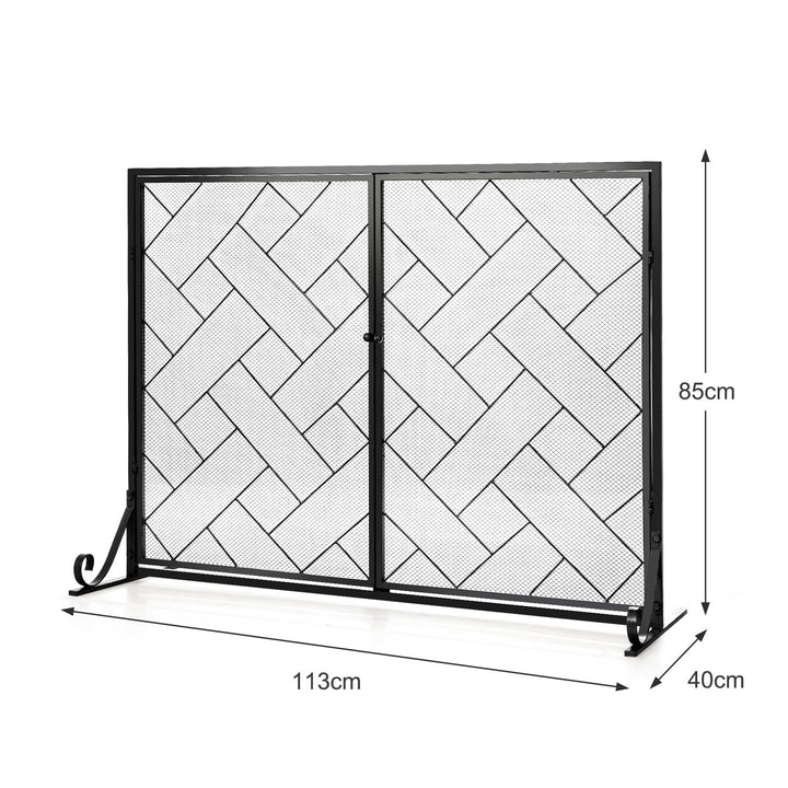 2-Panel Mesh Fireplace Screen with Double Magnetic Doors-Black