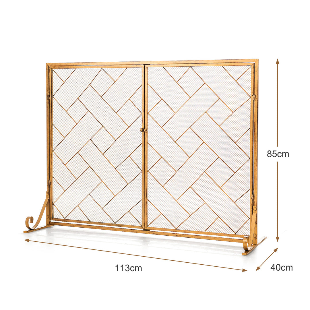 Mesh Fireplace Screen with Double Magnetic Doors-Golden