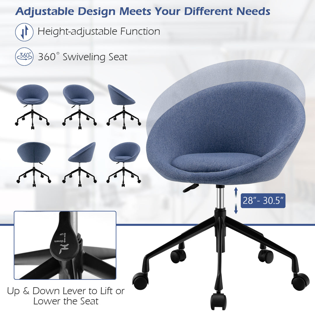 Modern Height Adjustable Swivel Accent Chair w/ Flexible Caster-Blue