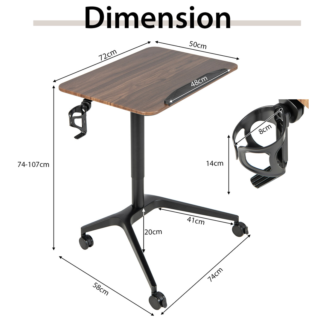 Mobile Height Adjustable Standing Desk-Brown