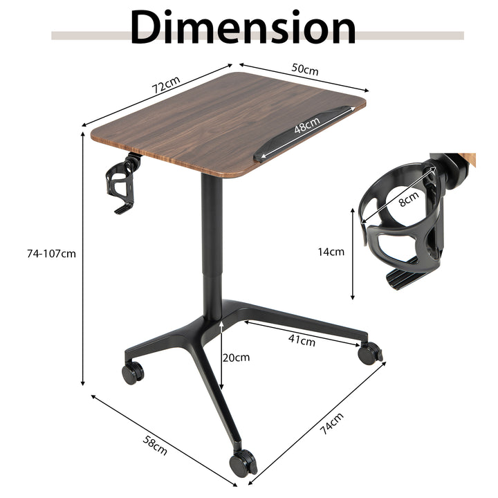 Mobile Height Adjustable Standing Desk-Brown