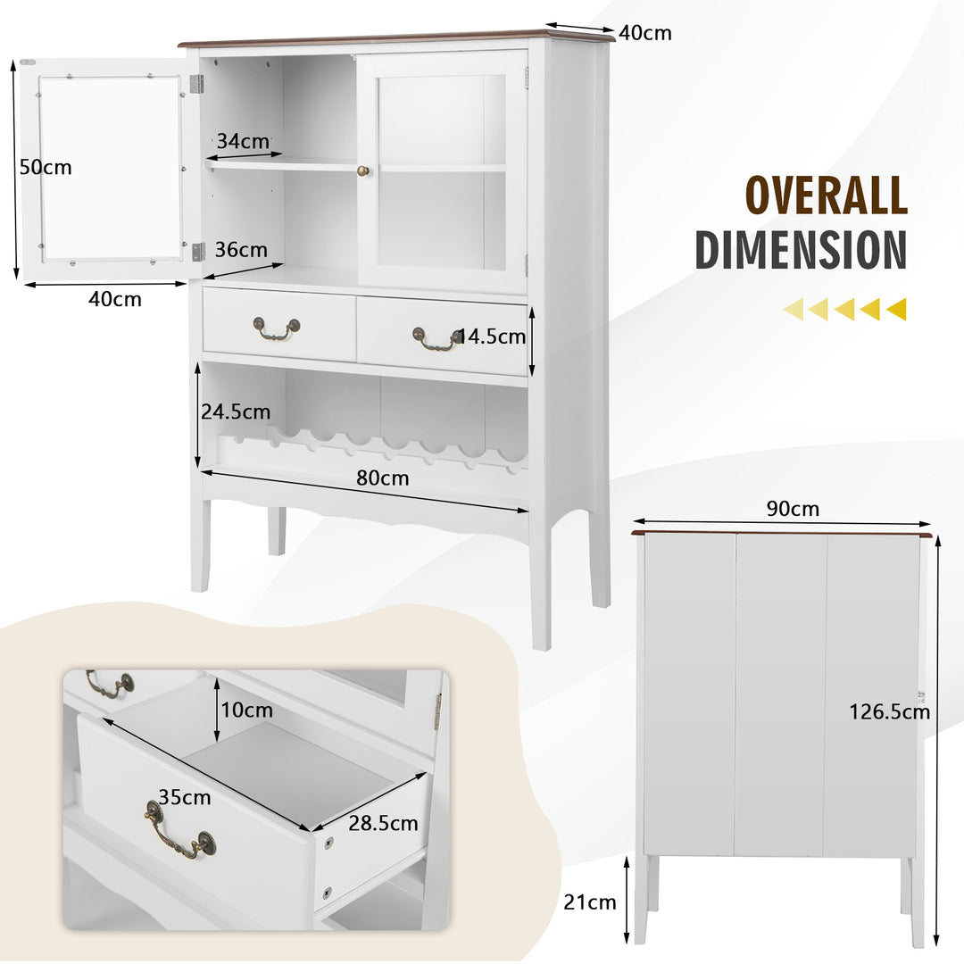 Wooden Kitchen Sideboard with Wine Rack 2 and Glass Doors-White