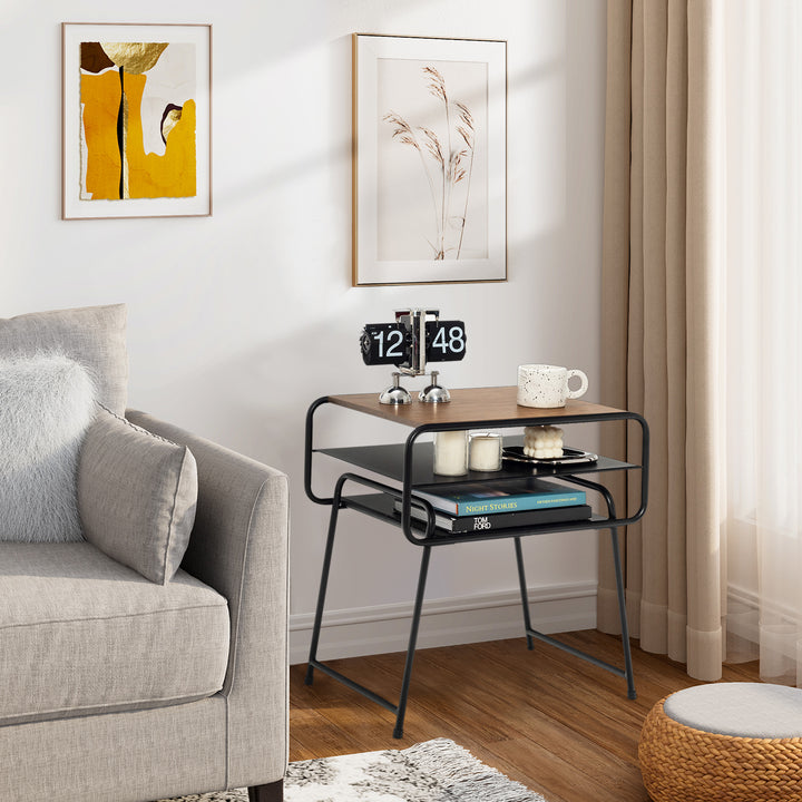 3-Tier Sofa Side Table with Storage Shelf for Living Room Bedroom-Brown