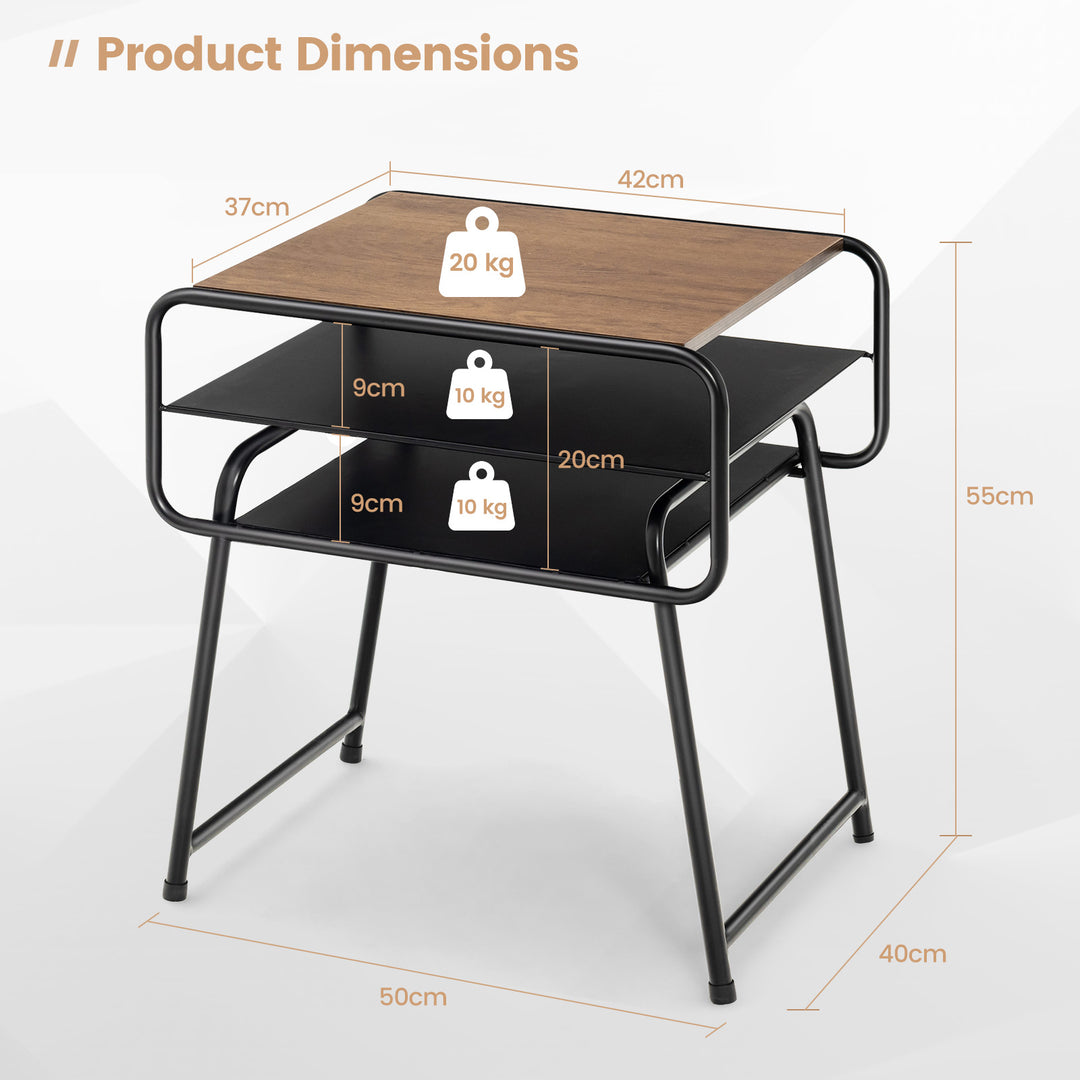 3-Tier Sofa Side Table with Storage Shelf for Living Room Bedroom-Brown