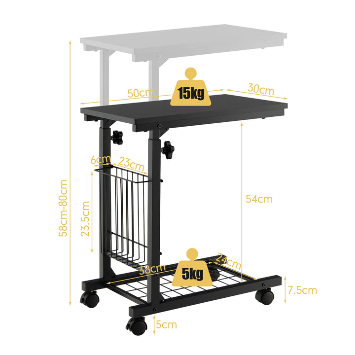 C-shape Adjustable End Table with Storage Basket-Black