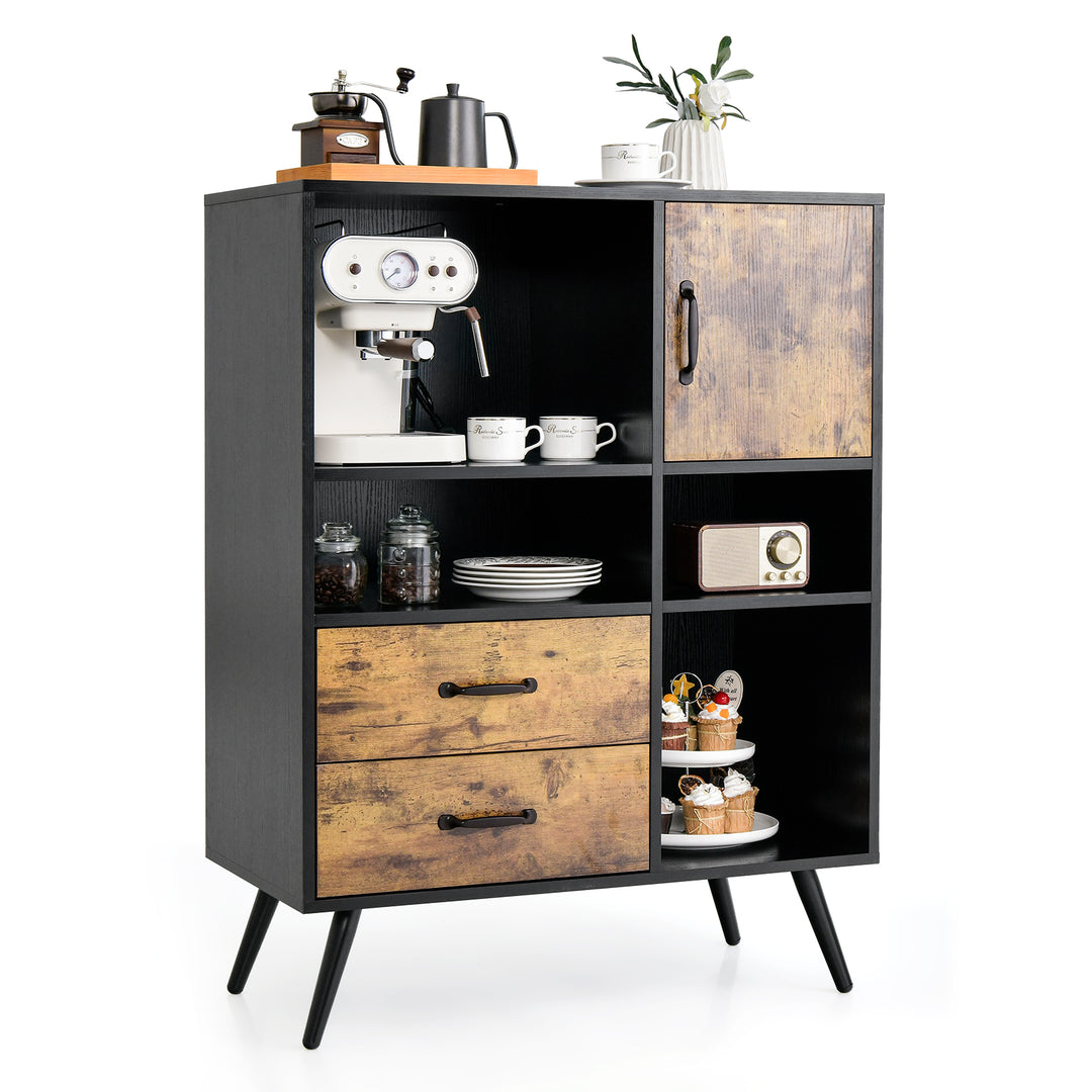 Mid-century Buffet Sideboard with 2 Drawer and 4 Open Compartments